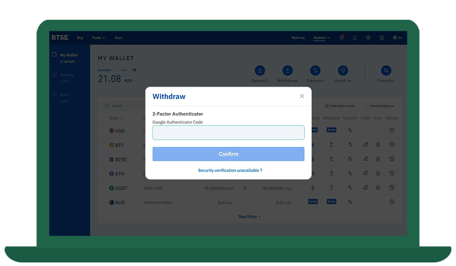 BTSE wallet withdrawal